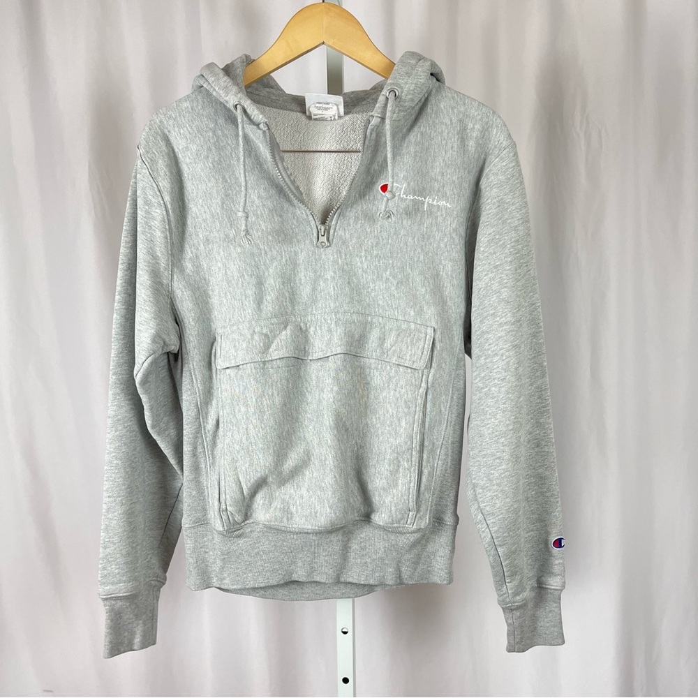 Champion Reverse Weave Small Boxy Anorak Half Zip Pullover Hoodie Hooded Solid